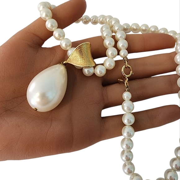 Vintage Sarah Coventry pearl necklace with pearl pendant teardrop gold - Picture 12 of 16